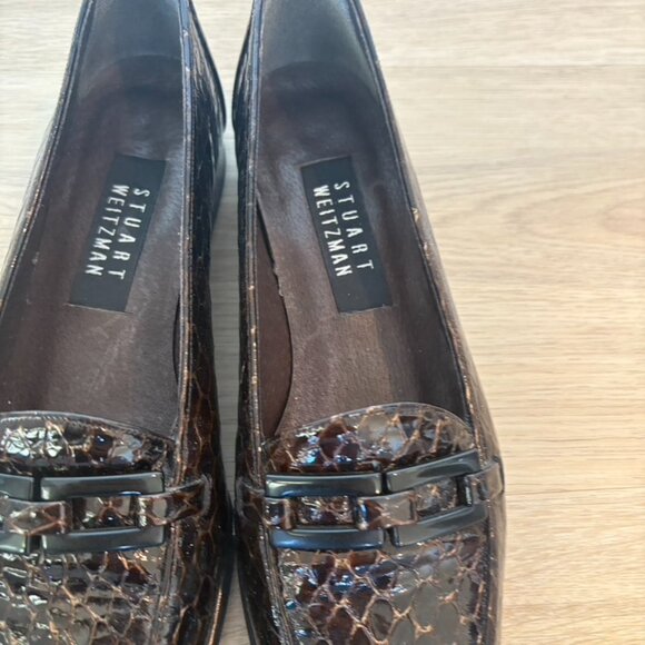 ** Stuart Weitzman Leather Heeled Loafers Brown Black Snake 6.5 - Picture 3 of 9